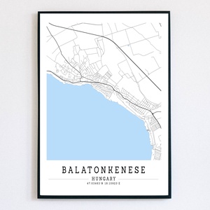 Balatonkenese fekete-fehér minimalista dekorációs térkép, Otthon & Lakás, Dekoráció, Kép & Falikép, Poszter, Fotó, grafika, rajz, illusztráció, MESKA