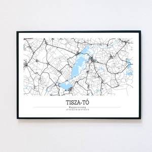 Tisza-tó fekete-fehér-kék minimalista dekorációs térkép, Otthon & Lakás, Dekoráció, Kép & Falikép, Poszter, Fotó, grafika, rajz, illusztráció, MESKA