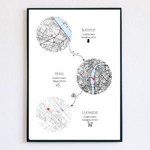 Egyedi életút térkép - 3  választható helyszínnel, egyedi helyszínmegjelöléssel - otthon & életmód - dekoráció - kép & falikép - poszter - Meska.hu