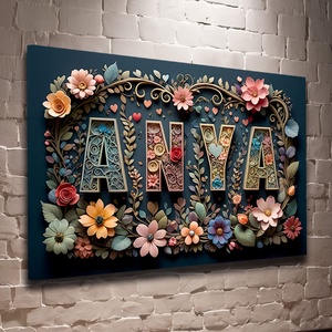 ANYA felirat virágokkal 13  vászonkép 60x40 cm, Otthon & Életmód, Dekoráció, Kép & Falikép, Vászonkép, Fotó, grafika, rajz, illusztráció, MESKA