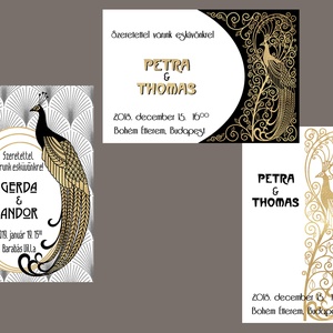 Esküvői meghívó szecessziós pávás ovális kerettel - esküvő - meghívó & kártya - meghívó - Meska.hu